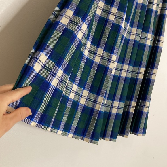 Vintage Kilt Womens Small Blue White Green Tartan Plaid Pleated Short Skirt - Picture 8 of 11
